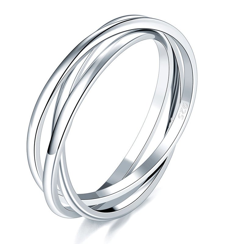 BORUO 925 Sterling Silver Ring, Fidget Ring Anxiety Ring, Triple Row Rolling Interlocking Stacking Rings, High Polish Rings for Women, Men Each Band Width 1.8mm Size 8 - Image 1